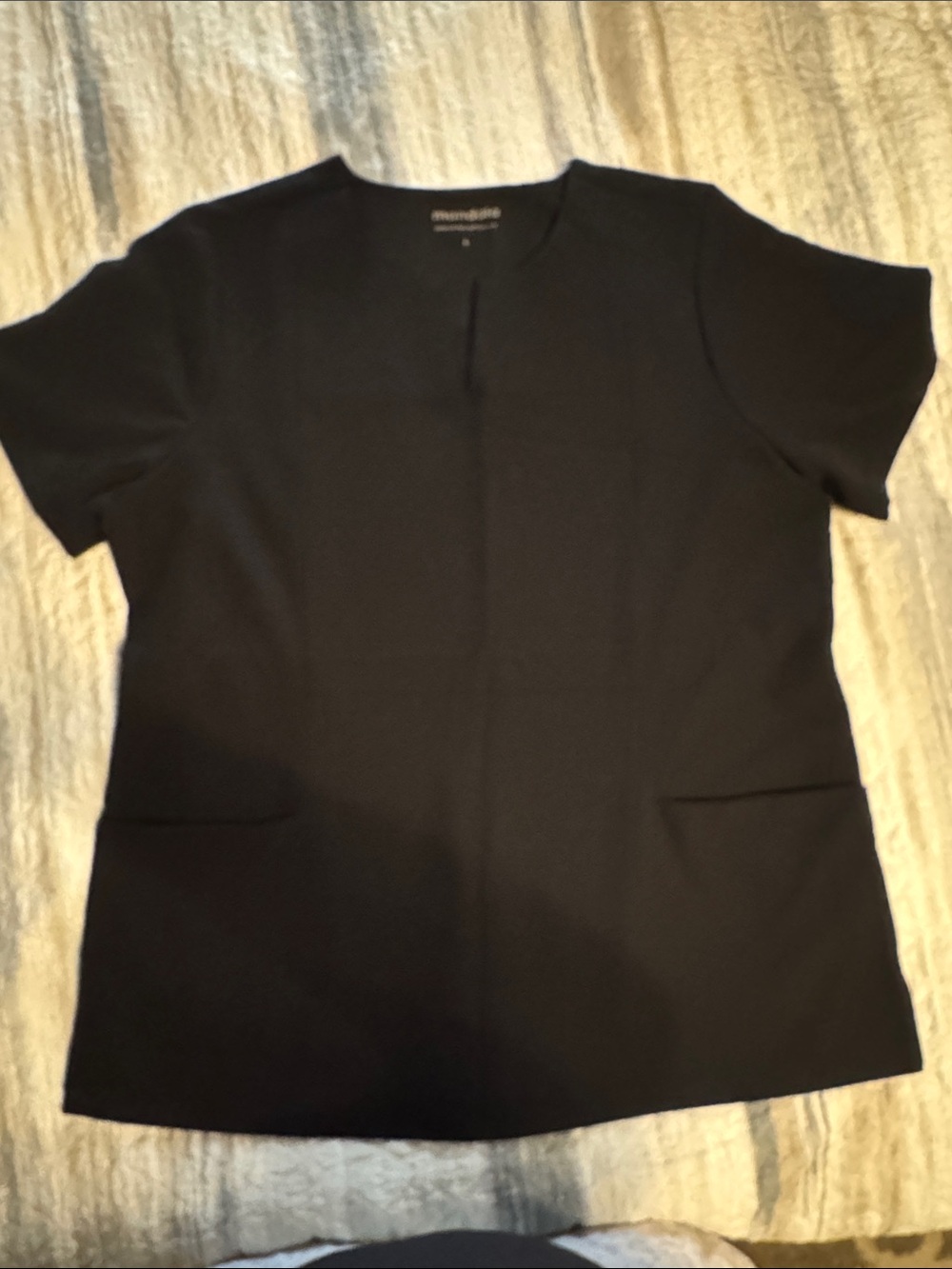 Mandala Black Short Sleeve Top with Front Pockets